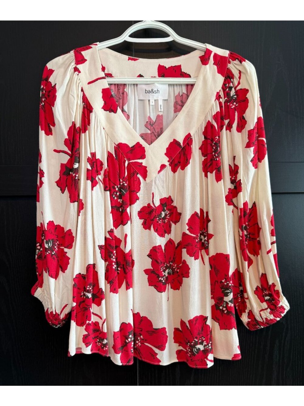 Ba&sh Women's Floral Long Sleeve V-Neck Peasant Blouse Small Dainty Cottage Core